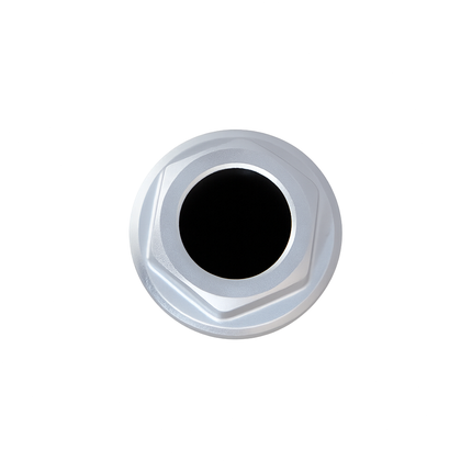 Metallic hexagonal nut on a white background