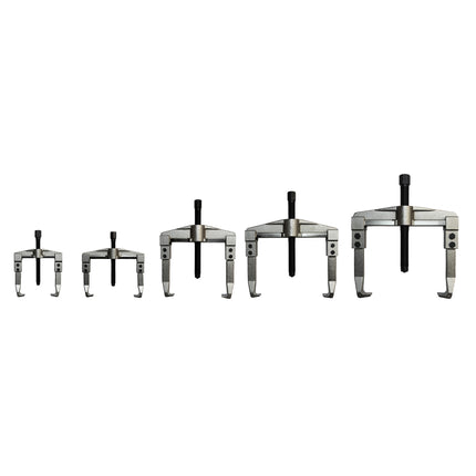 5 x 2 Leg Mechanical Pullers in a line on a white background