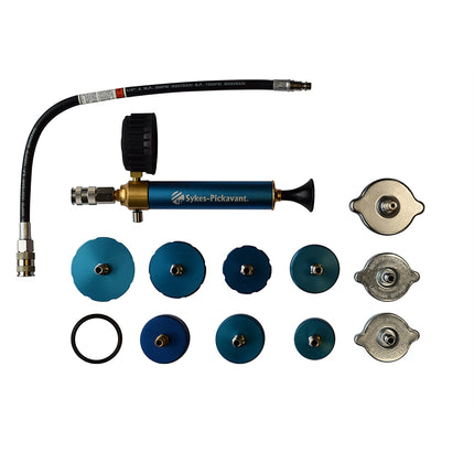 314 Series cooling system test kit including pump & gauge, quick connect hose and various caps.