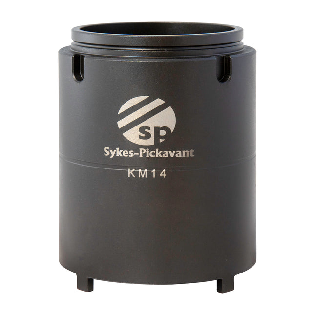 A black metal extension tube with the Sykes-Pickavant KM14 label on it.