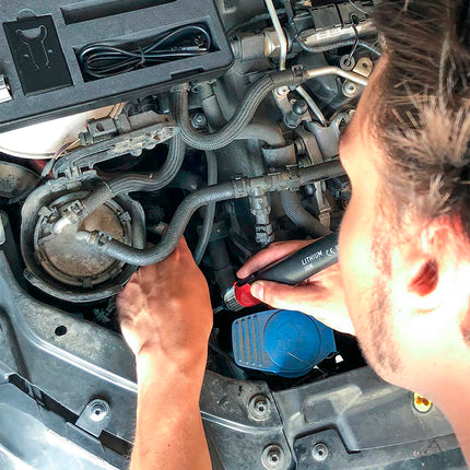 action shot of soldering iron in use in confined spaces